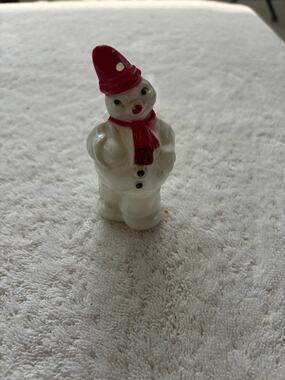 Vintage Irwin Christmas Hard Plastic Snowman Candy Container Ornament 3-1/2”
